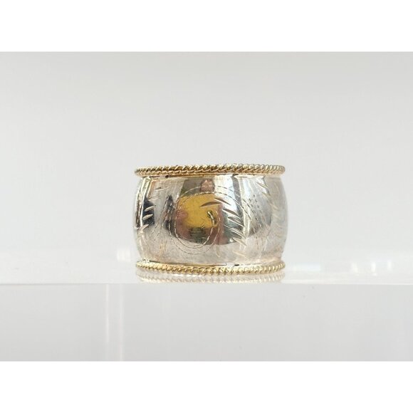 Thai Made Two Toned Floral Hand Carved 925 Sterling Silver Vintage Ring - sz 7.5 - Picture 5 of 13